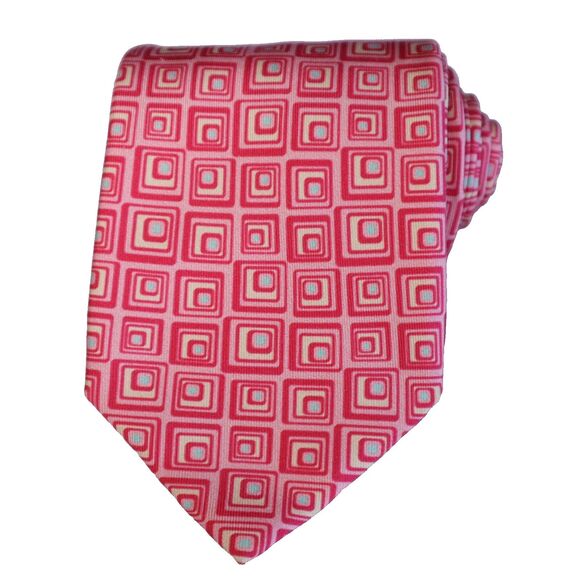 Paul Stuart Other - Paul Stuart Men's 100% Silk Designer Geometric Necktie Pink Made in Italy EUC